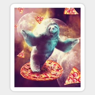 Funny Space Sloth With Pizza Sticker